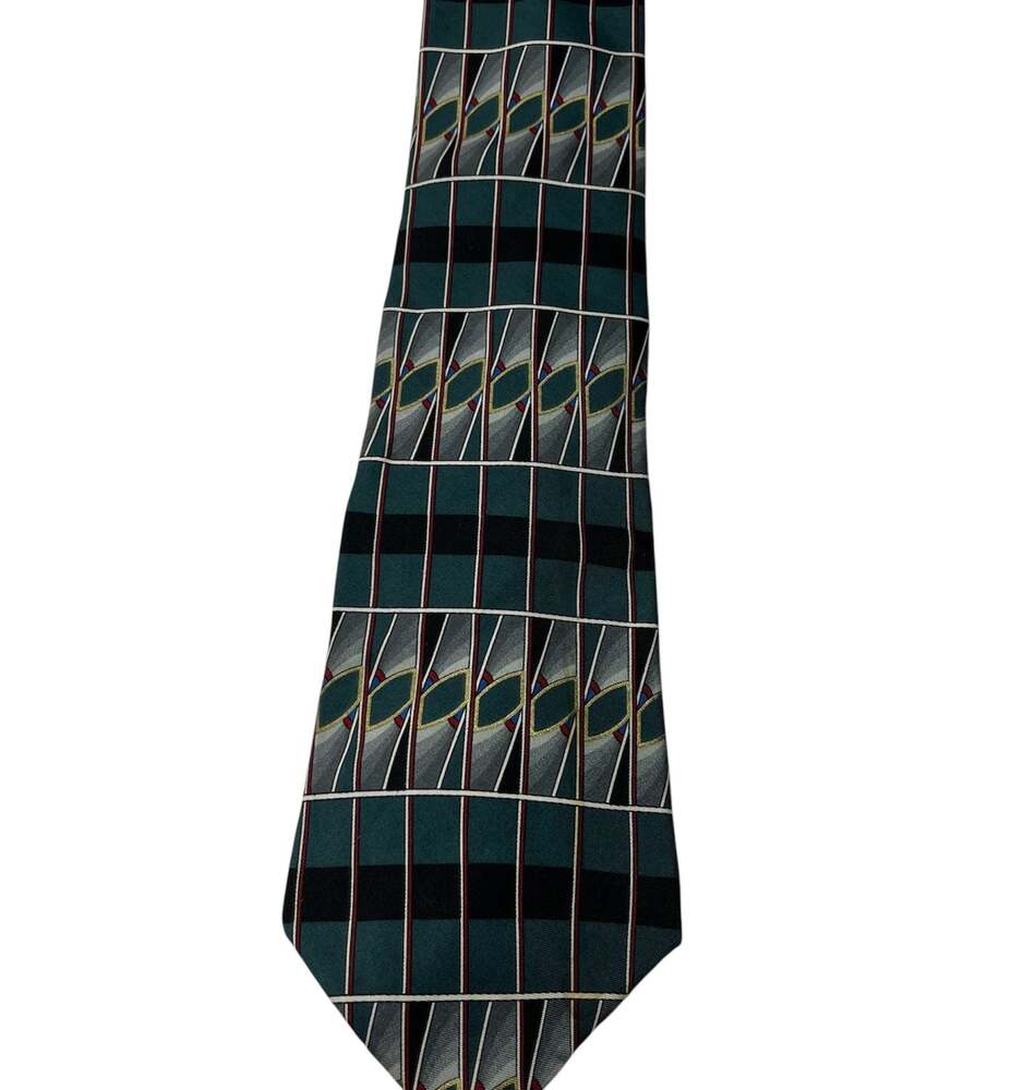 Stafford 100% Silk Green & Yellow Geometric Tie